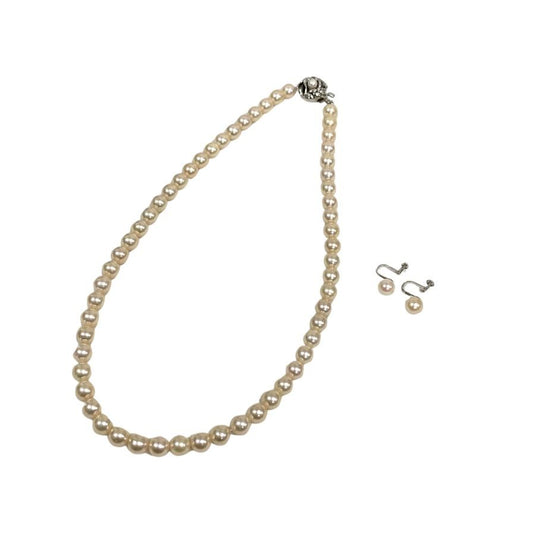 ノーブランド パールネックレス クリームイエロー シルバー金具 総重量 32.7g 56粒【AFI6】