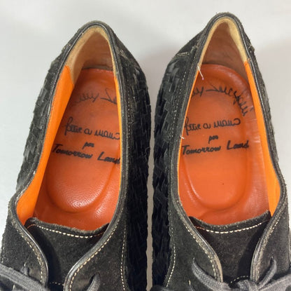 サントーニ スエード レザーコンビ 編み込み ブラック メンズ サイズ5.5 SANTONI 約24.5cm【AFC4】