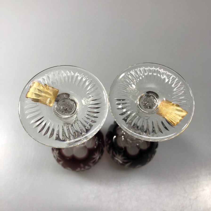ナハトマン 2客セット 切子風 赤被せ ワイングラス ドイツ製 クリスタル NACHTMANN【AFI8】【中古】