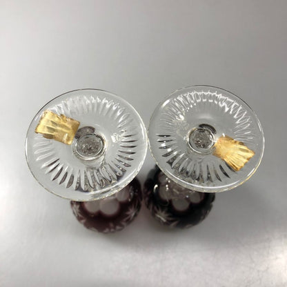 ナハトマン 2客セット 切子風 赤被せ ワイングラス ドイツ製 クリスタル NACHTMANN【AFI8】【中古】