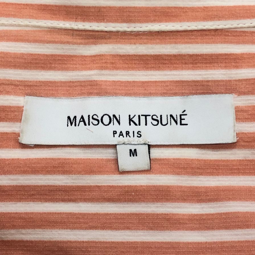 中古◆メゾンキツネ ストライプ 半袖開襟シャツ メンズ サイズM オレンジ MAISON KITSUNE 【AFB35】