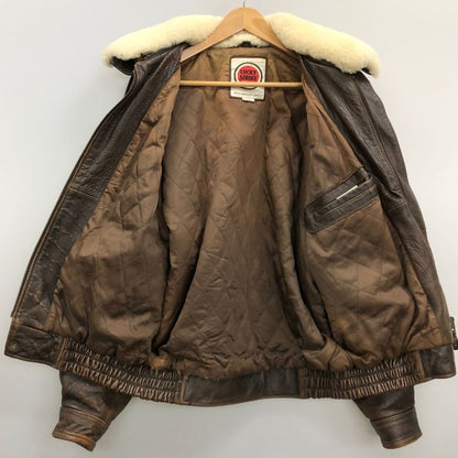 中古◆ラッキーストライク フライトジャケット シープスキン ボア襟付き ブラウン サイズL LUCKY STRIKE 【AFG1】