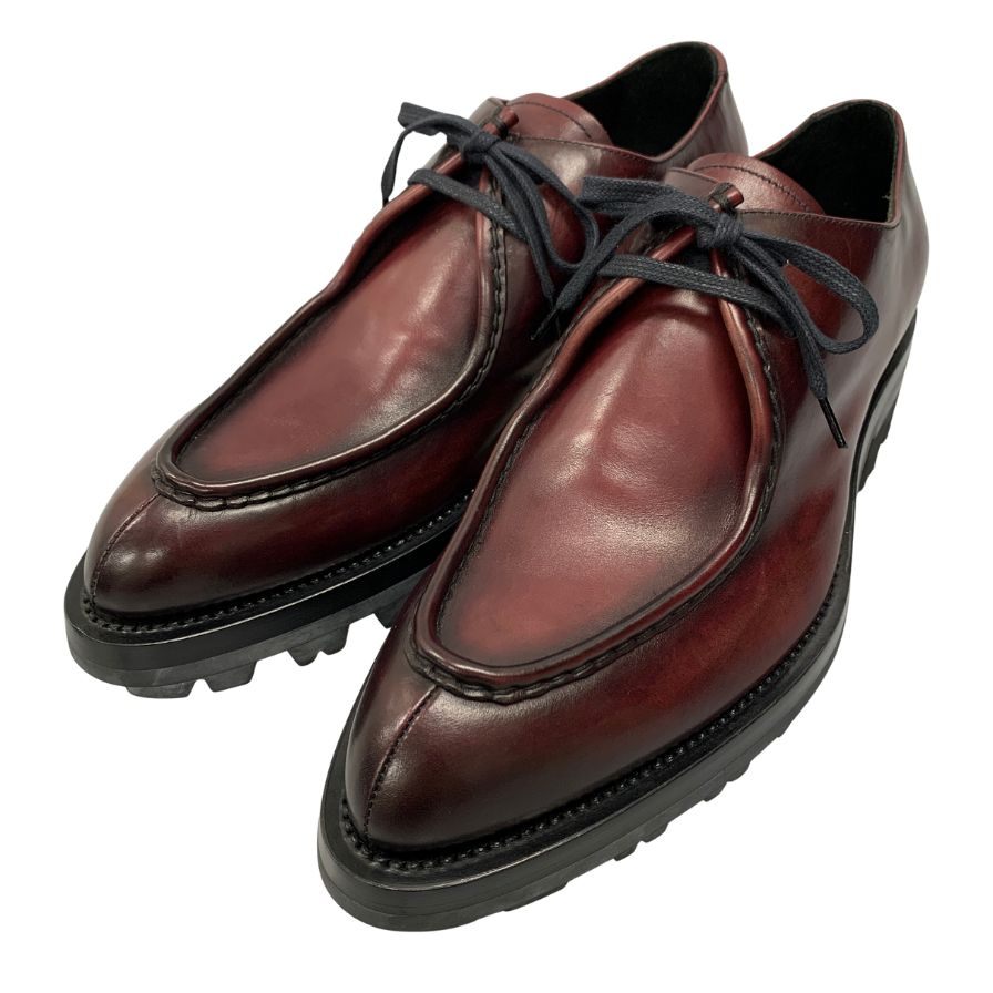 プラダ レザーシューズ Vチップ チロリアンシューズ メンズ バーガンディ サイズ8 PRADA 約26.5cm【AFD9-2】