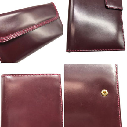 オールドグッチ フラップ付き二つ折り長財布 ボルドー レザー GUCCI【AFI19】