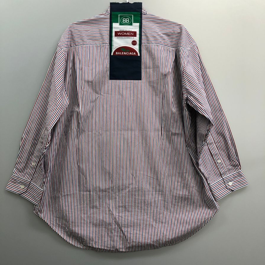 中古◆バレンシアガ 18SS 長袖シャツ バックパッチ ストライプ レディース サイズ34 518068 BALENCIAGA 【AFB43】