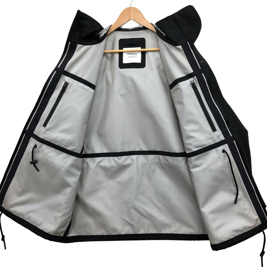 極美品◆セオリー ナイロンフーデッドジャケット ドローコード ブラック サイズM メンズ theory 【AFB56】