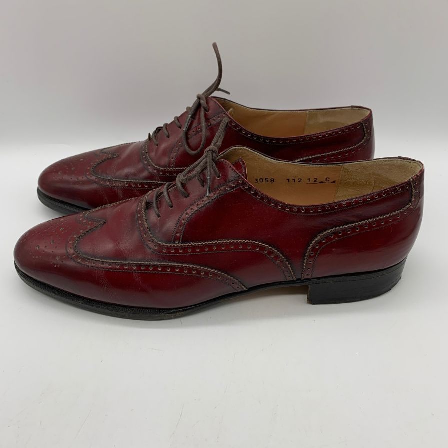 サルヴァトーレフェラガモ レザーシューズ フルブローグ ガラスレザー バーガンディ メンズ サイズ12C Salvatore Ferragamo 約30.0cm【AFC1】