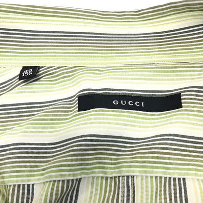 美品◆グッチ サファリシャツ ストライプ イタリア製 メンズ G9HJ9A 6GU114 サイズ40 15 1/4 グリーン GUCCI 【AFB35】