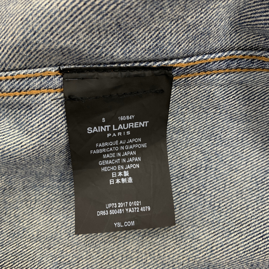 Good condition◆Saint Laurent Paris Denim Jacket Patch Blue Size S 500481 LOVE ME FOREVER SAINT LAURENT PARIS Men's [AFB20] 