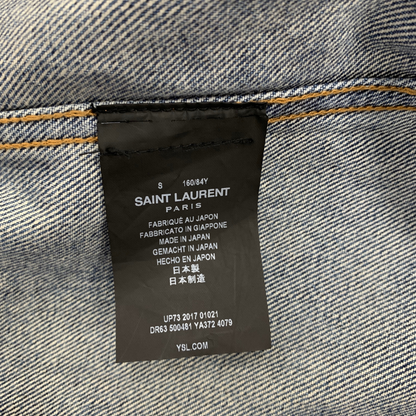 Good condition◆Saint Laurent Paris Denim Jacket Patch Blue Size S 500481 LOVE ME FOREVER SAINT LAURENT PARIS Men's [AFB20] 