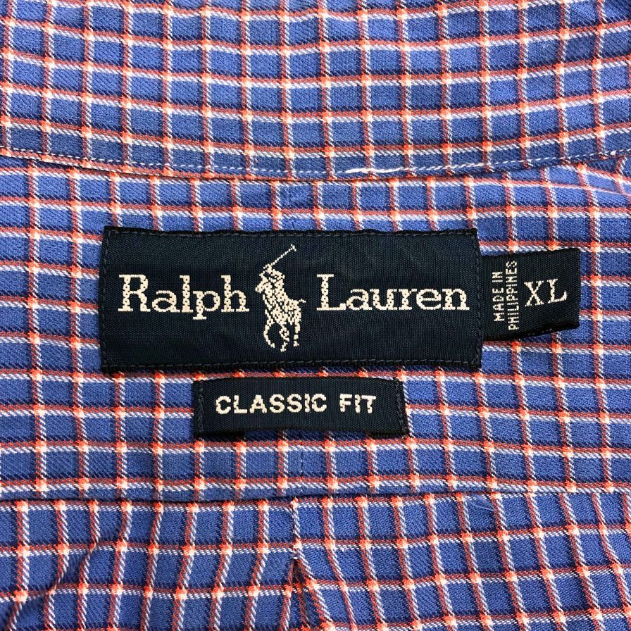 ラルフローレン チェックシャツ ボタンダウン パープル系 メンズ サイズL RALPH LAUREN【LA】