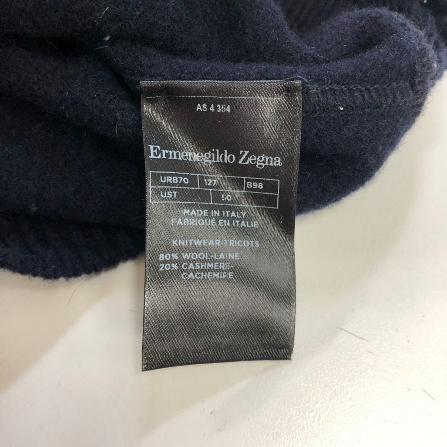 美品◆エルメネジルドゼニア ポロシャツ ニット ウール アクリル ネイビー系 サイズ50 メンズ Ermenegildo Zegna 【AFB41】