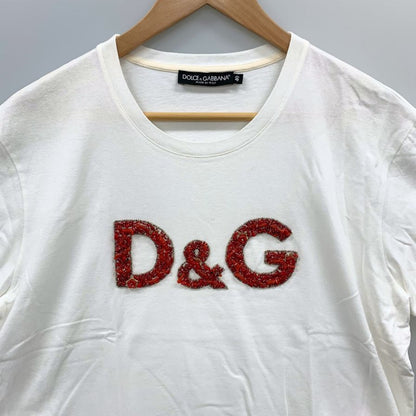 美品◆ドルチェ&ガッバーナ  Tシャツ ロゴ ラインストーン レデイース サイズ40 ホワイト D&G DOLCE&GABBANA 【AFB26】