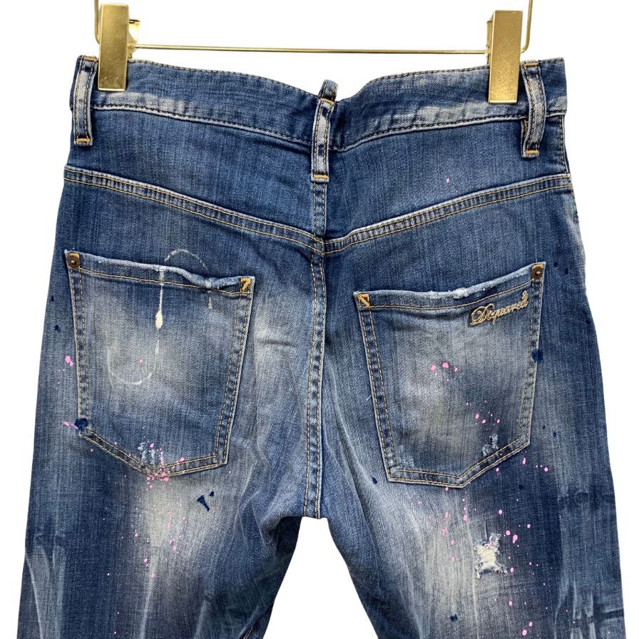 ディースクエアード デニムパンツ kenny jean S75LA0615 ロゴ金具 ペイント加工 クラッシュ加工 コットン ポリウレタン ブルー系 レディース サイズ40 DSQUARED2 【AFB41】