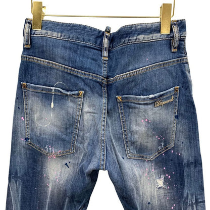 ディースクエアード デニムパンツ kenny jean S75LA0615 ロゴ金具 ペイント加工 クラッシュ加工 コットン ポリウレタン ブルー系 レディース サイズ40 DSQUARED2 【AFB41】