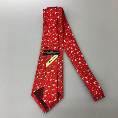 サルヴァトーレフェラガモ ネクタイ 総柄 レッド系 シルク Salvatore Ferragamo【AFI8】