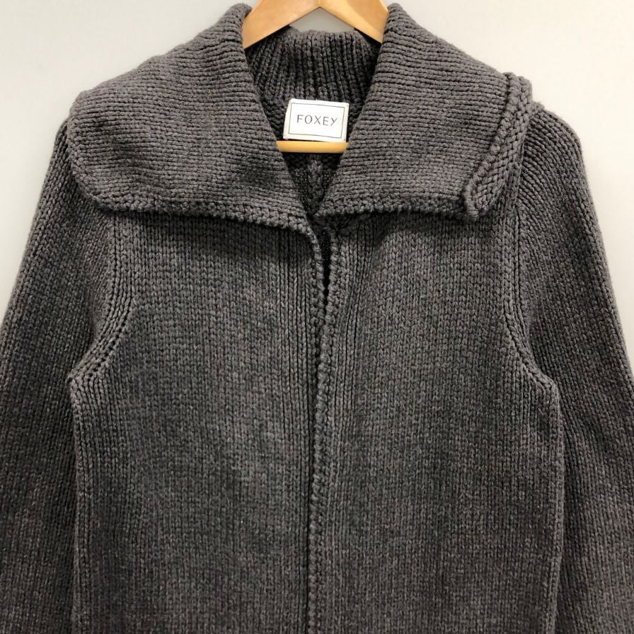 中古◆フォクシー ウィングカラー ロング カーディガン 35226 レディース サイズF グレー FOXEY 【AFA18】