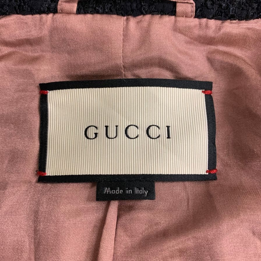 美品◆グッチ 15AW ナポレオンジャケット ツイード タイガーボタン ブラック レディース サイズ36 409702 GUCCI 【AFA21】