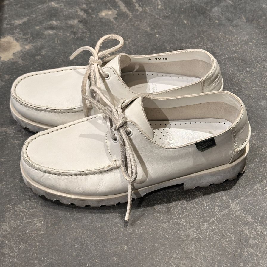 パラブーツ アーペントル別注 1018 Uチップ ホワイト カーフ サイズUK6 PARABOOT デッキシューズ 約24.5cm【LA】【中古】