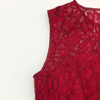 極美品◆グレースコンチネンタル ノースリーブワンピース レース 花柄 レッド系 レディース サイズ36 GRACE CONTINENTAL 【AFB6】