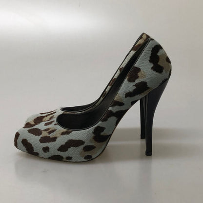 クリスチャン ディオール パンプス レオパード柄 ハイヒール ポニー ファー サイズ36.5 レディース ブルー系 Christian Dior 約23.5cm【AFC45】