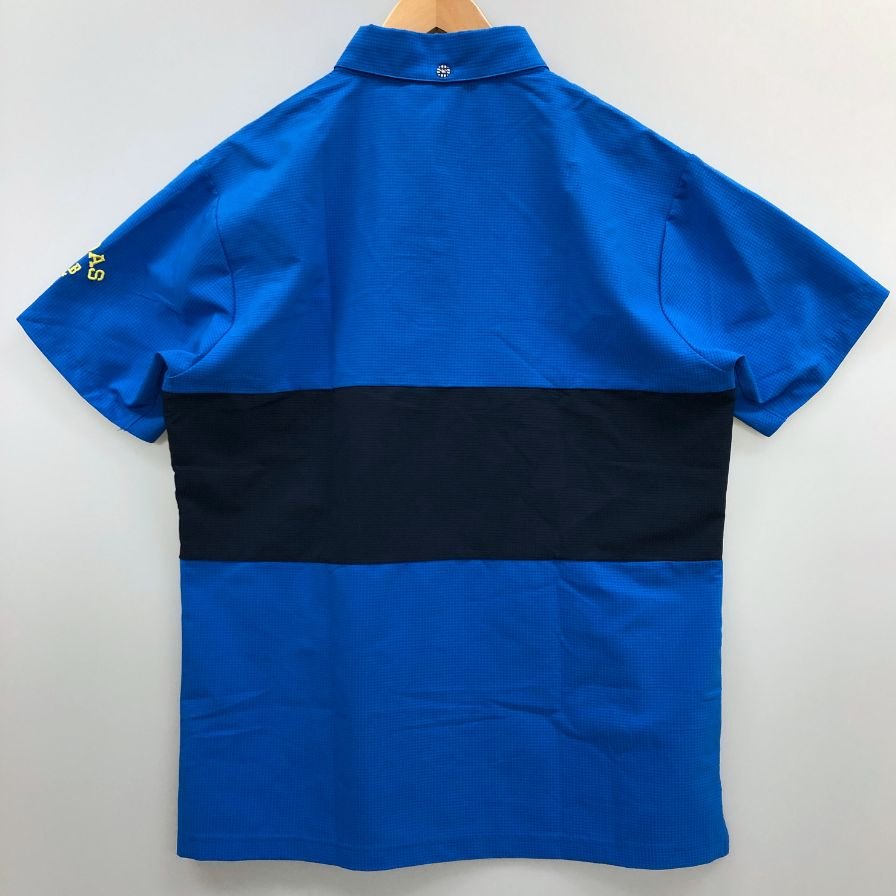 美品◆アディダス ゴルフ ポロシャツ 半袖 2トーン ポリエステル 刺繍 ロゴ ゴルフウェア ブルー メンズ サイズL adidas GOLF 【AFB6】