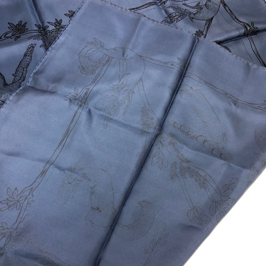 エルメス カレ90 アニマルロゴ ANIMAL ALPHABET シルク ブルー レディース HERMES【AFI18-3】