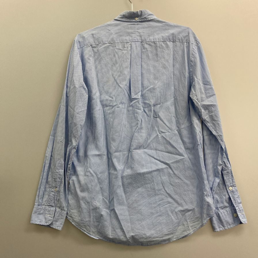 中古◆ラルフローレン ボタンダウンシャツ 90S チェック ブルー メンズ サイズM Ralph Lauren 【AFB27】