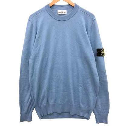 美品◆ストーンアイランド クール ネック ニット ウール サイズXL ブルー  メンズ  STONE ISLAND 【AFB24】