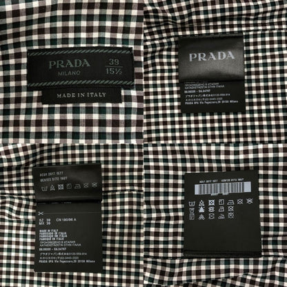 極美品◆プラダ 長袖 ギンガムチェック コットン シャツ 2017 レディース サイズ 39 15 1/2 総柄 PRADA 【AFB30】