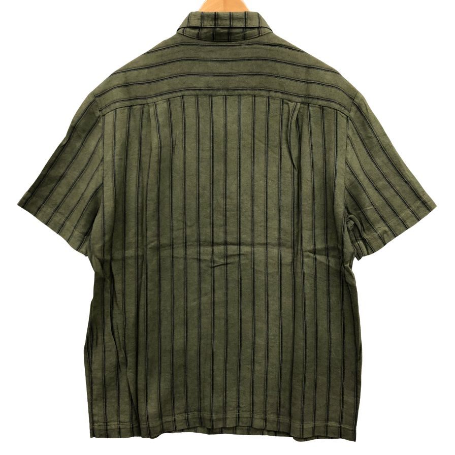 美品◆ロベルト コリーナ 半袖シャツ ボタン ストライプ  メンズ カーキ サイズ48 ROBERTO COLLINA 【AFB19】