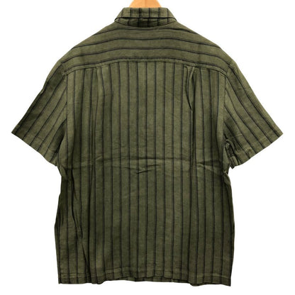 美品◆ロベルト コリーナ 半袖シャツ ボタン ストライプ  メンズ カーキ サイズ48 ROBERTO COLLINA 【AFB19】