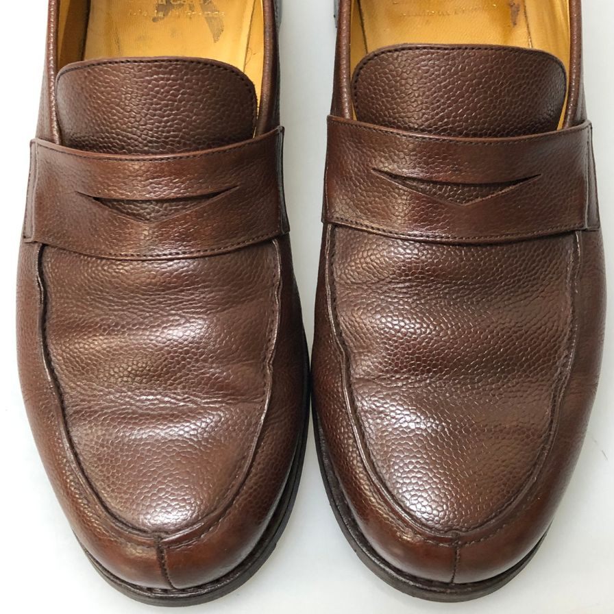 パラブーツ レザーシュ―ズ コインローファー アドニス シボ革 マロン UK8 Paraboot 約26.5cm【AFD13】