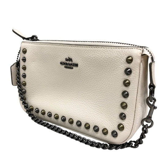 コーチ チェーン ミニ スタッズ ハンドバッグ ポーチ ホワイト COACH【AFE10】