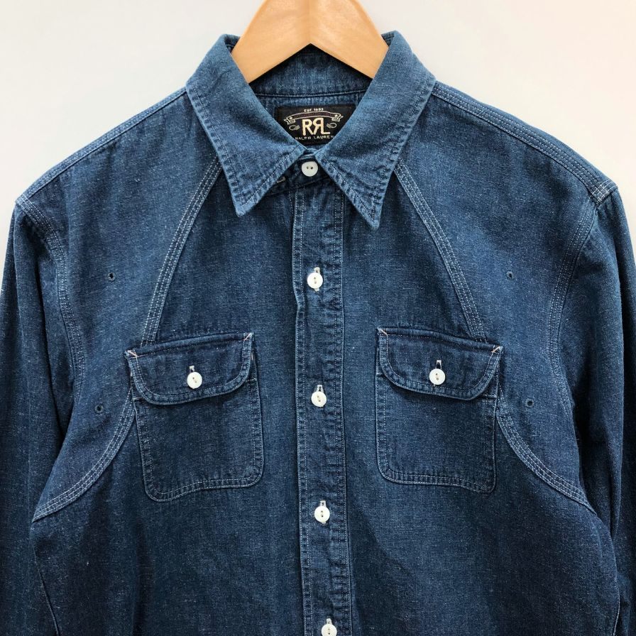 美品◆ダブルアールエル ラルフローレン デニムシャツ ダブルポケット サイズXS メンズ ブルー RRL Ralph Lauren 【AFB37】