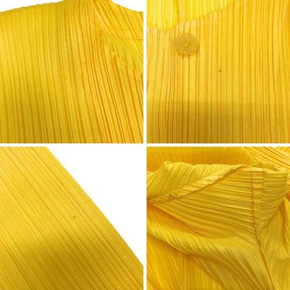 美品◆プリーツプリーズ イッセイミヤケ カーディガン 1B イエロー レディース サイズ3 PP01-JO126 PLEATS PLEASE ISSEY MIYAKE 【AFB17】