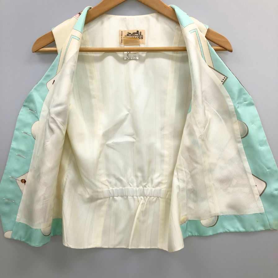 中古◆エルメス ベスト スカーフ 総柄 ジレ デザイン マルジェラ期 90s 90年代 ホワイト レディース サイズ38 HEMRES 【AFB8】 中古◇エルメス ベスト スカーフ 総柄 ジレ デザイン マルジェラ