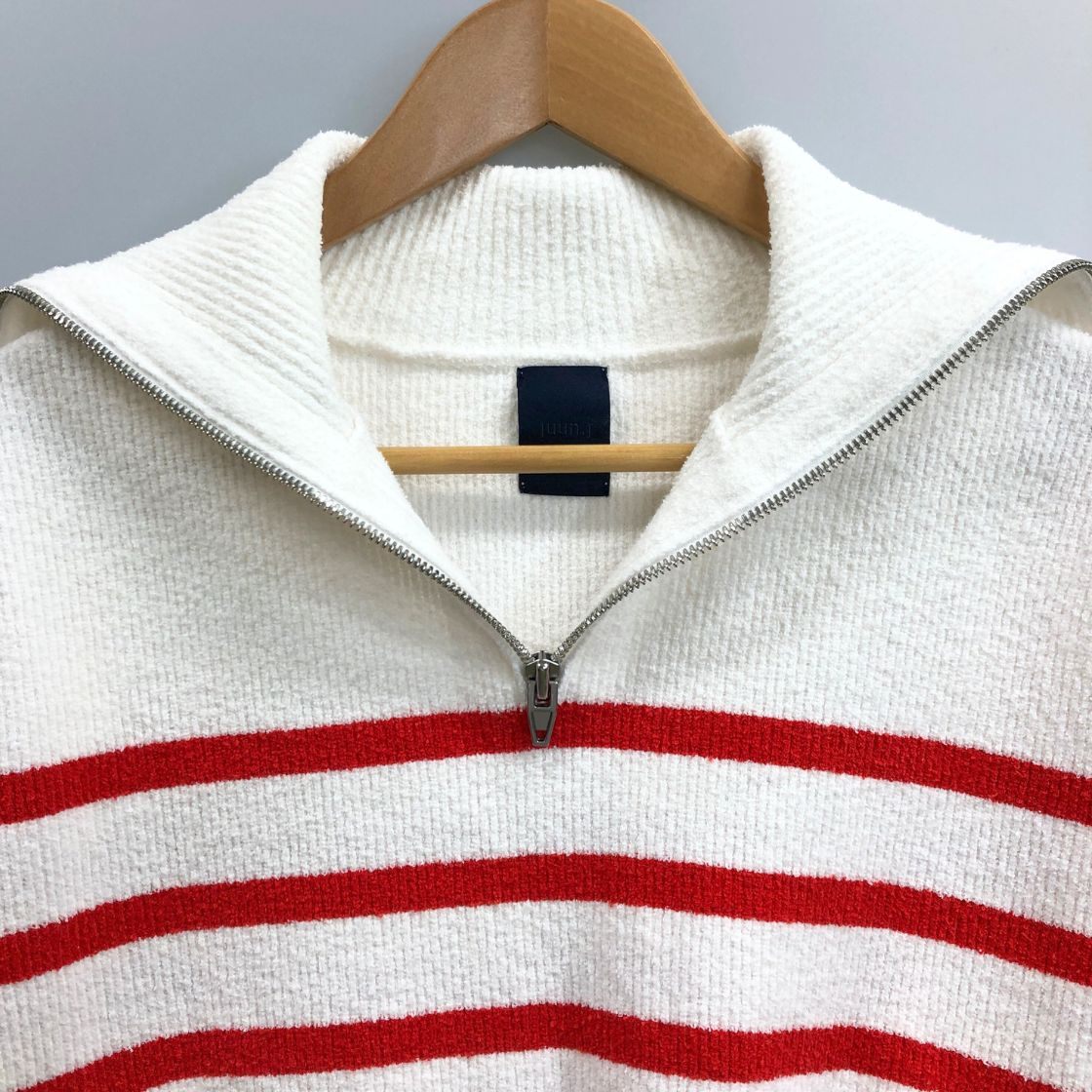 美品◆ジュンジェイ 半袖ニットポロシャツ ハーフジップ ボーダー レディース サイズ36 JUUN.J 【AFB6】