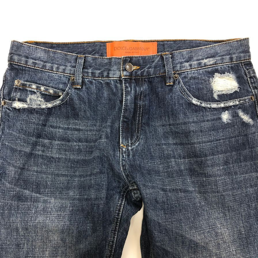 ドルチェ&ガッバーナ デニムパンツ レザーパッチ ダメージ加工 メンズ サイズ34 DOLCE&GABBANA 【AFB20】