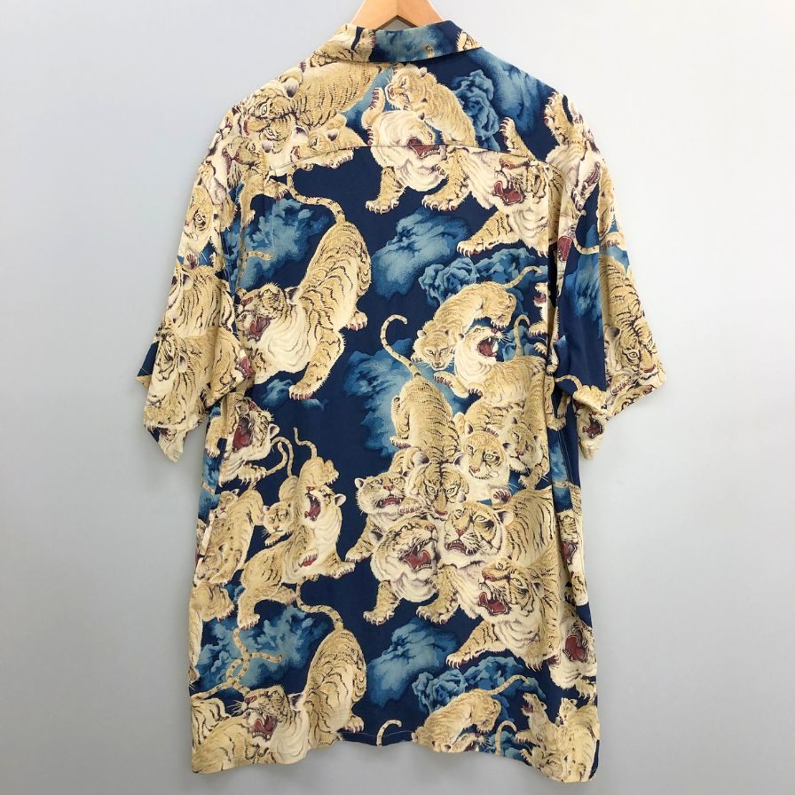 極美品◆サンサーフ アロハシャツ 百虎 スペシャルエディション ワードローブ 復刻 SS31814 レーヨン メンズ マルチカラー ブルー系 サイズL SUNSURF 【AFB37】