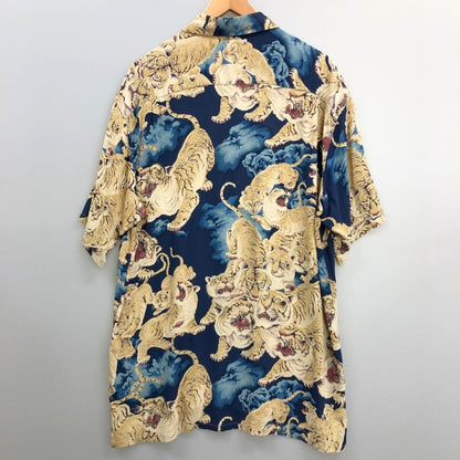 極美品◆サンサーフ アロハシャツ 百虎 スペシャルエディション ワードローブ 復刻 SS31814 レーヨン メンズ マルチカラー ブルー系 サイズL SUNSURF 【AFB37】