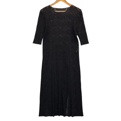 極美品◆プリーツプリーズ 半袖ワンピース クローバー柄 バックスリット ブラウン サイズ3 レディース PP81-JH626 PLEATS PLEASE ISSEY MIYAKE 【AFB36】