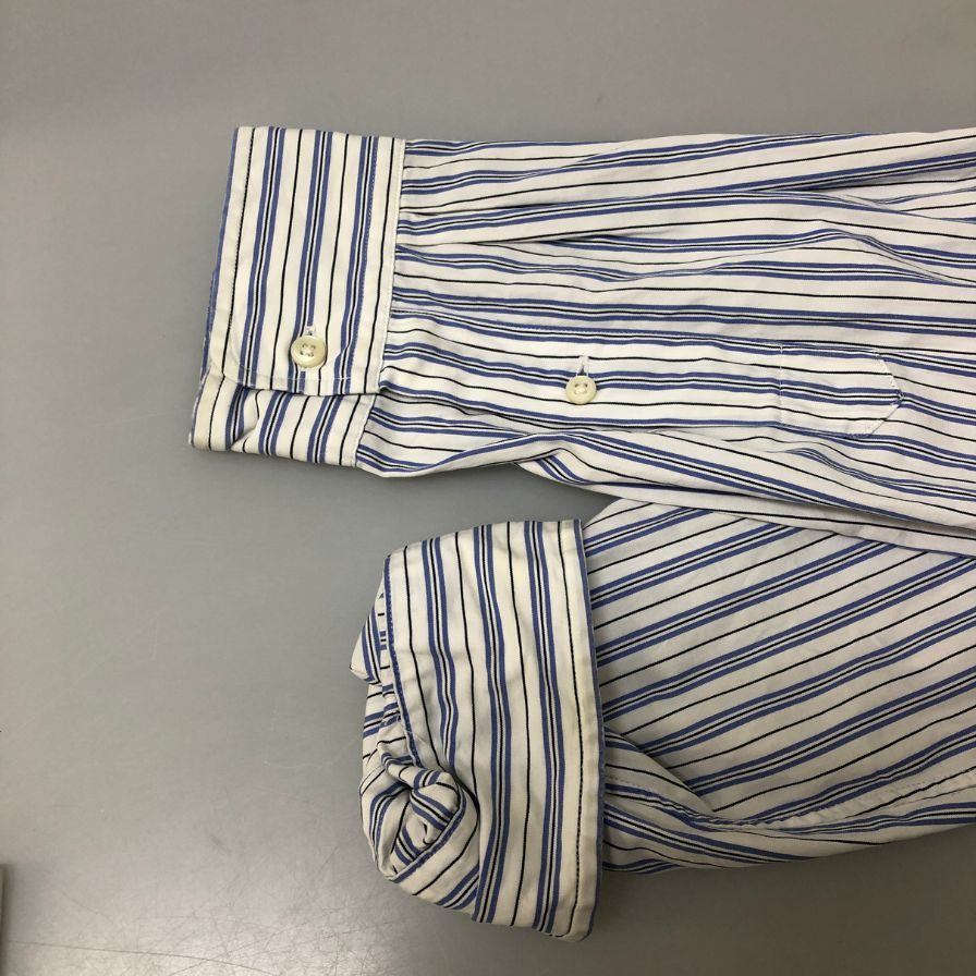 美品◆ポロ ラルフローレン ボタンダウンシャツ 90S オールド ストライプ ブルー系 メンズ サイズXL Polo Ralph Lauren 【AFB43】