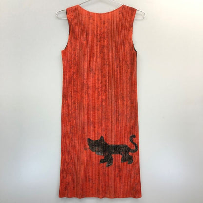 美品◆プリーツプリーズ イッセイミヤケ ノースリーブワンピース Tiger Cat Korean Fork Art Minwa Dress レディース サイズ3 PP83-JH719 PLEATS PLEASE ISSEY MIYAKE 【AFB10】