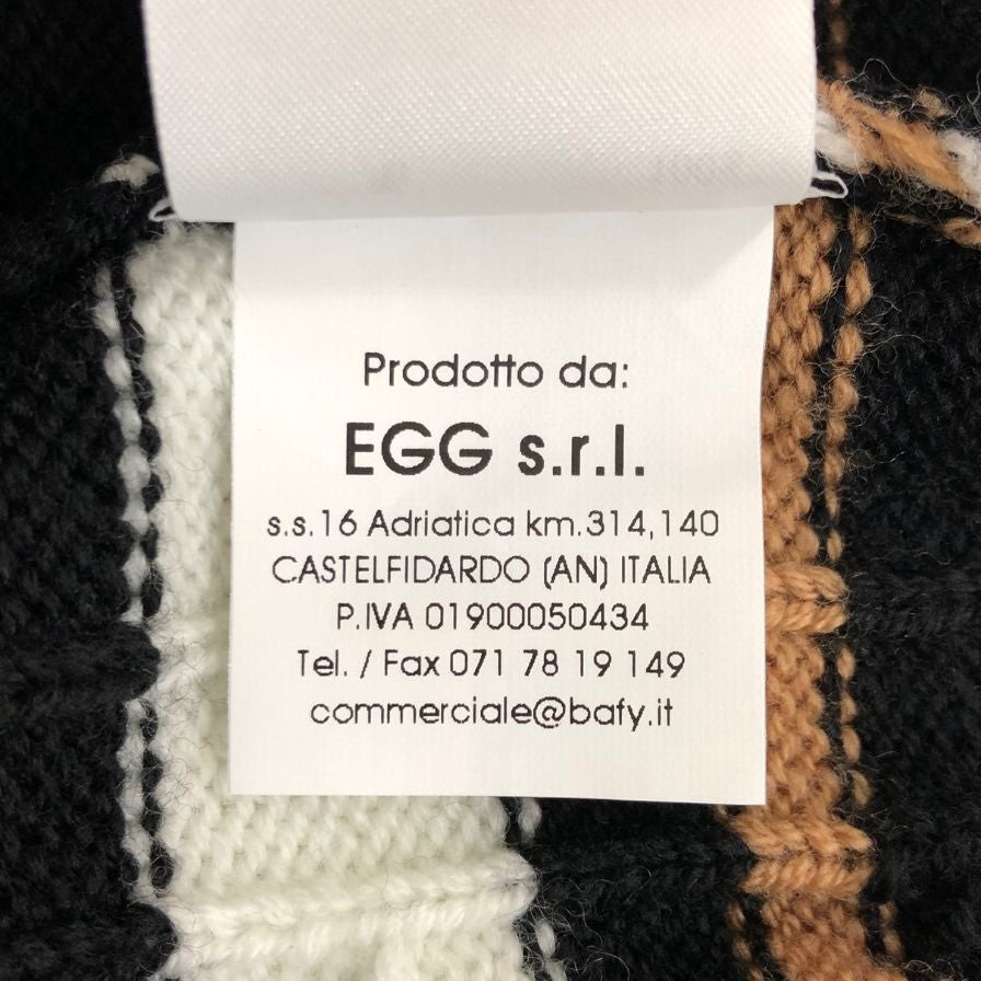 美品◆バフィー チルデンニット Vネック ウール ブラック×ホワイト×キャメル サイズ50 メンズ イタリア製 BAFY MADE IN ITALY 【AFB40】