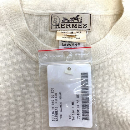 極美品◆エルメス ニット カシミヤ ホワイト ソルド品 メンズ サイズM HERMES 【AFB10】