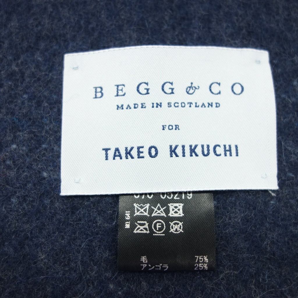 美品◆ベグ&コー タケオキクチ マフラー チェック ブルー系 ウール アンゴラ BEGG&CO TAKEO KIKUCHI【AFI23】