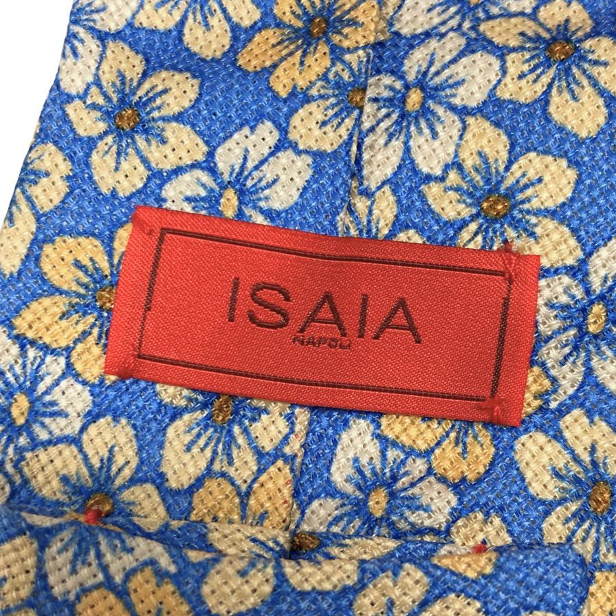 イザイア ネクタイ 花柄 シルクブレンド ブルー系 ISAIA【AFI18】