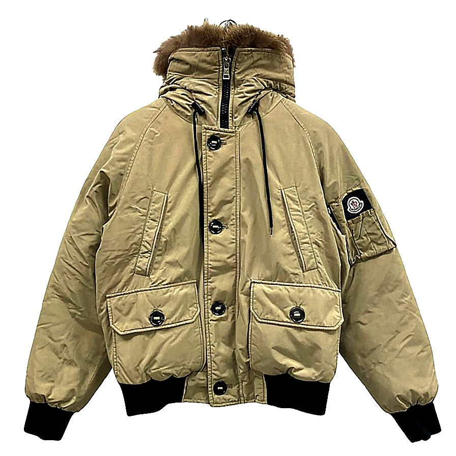 美品◆モンクレール ダウンジャケット サイズ2 メンズ ベージュ ファー付き MONCLER 【AFA6】