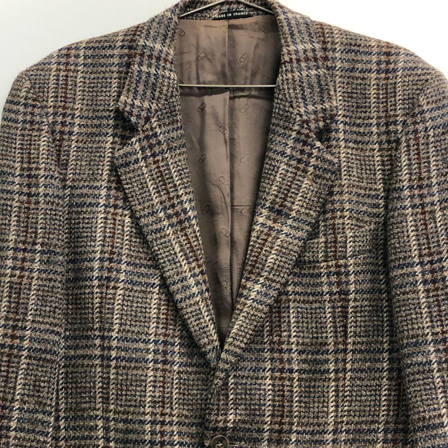中古◆クリスチャンディオール ムッシュ テーラードジャケット チェック フランス製 メンズ サイズ48 Christian Dior MONSIEUR 【AFF22】